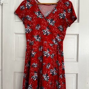 Red Floral Red Wrap Dress Small